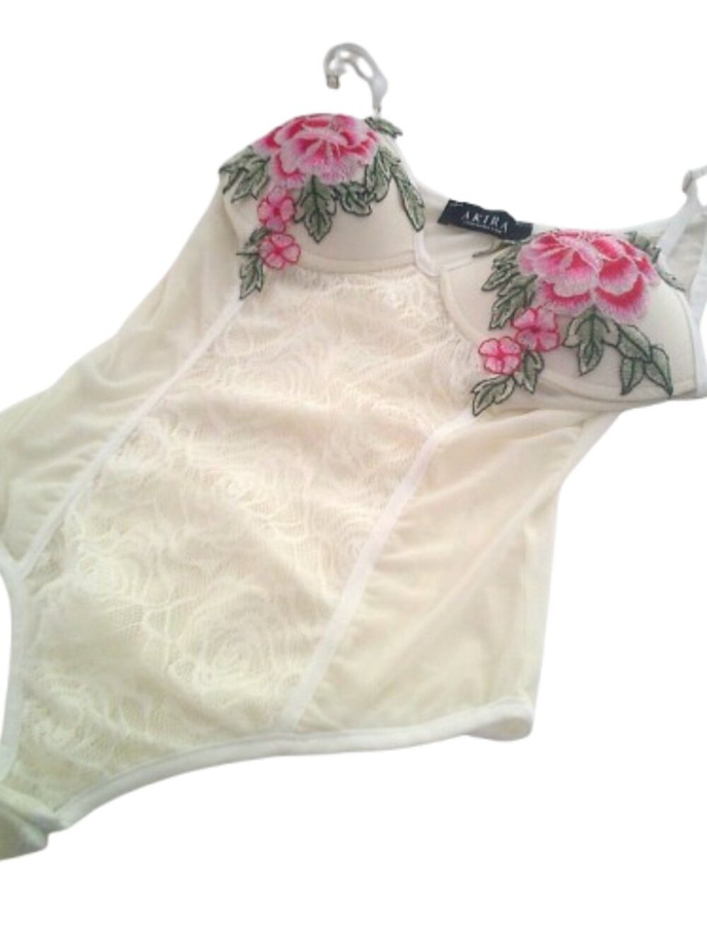 Akira Bodysuit with Lace and Floral Embroidery Size L